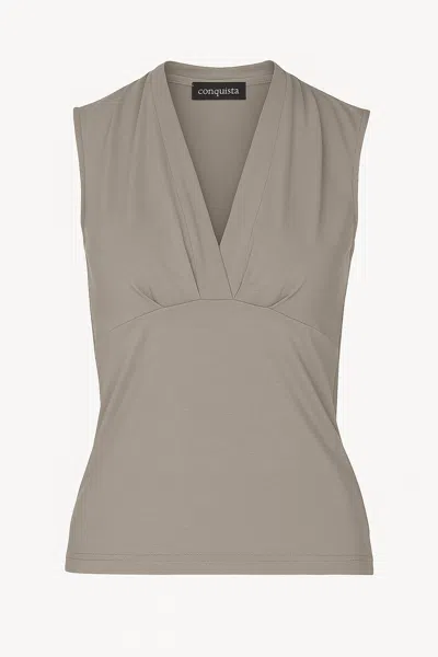 Conquista Women's Grey Taupe Sleeveless V-neck Fitted Top – Soft Viscose-blend Fabric In Gray