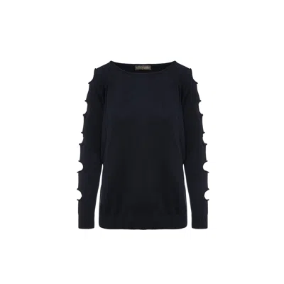 Conquista Women's Hole Detail Loose Blue Sweater