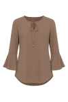 Conquista Women's Iron Brown Flounce Sleeve Top By  In Brown