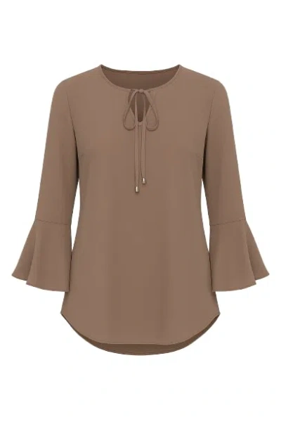 Conquista Women's Iron Brown Flounce Sleeve Top By