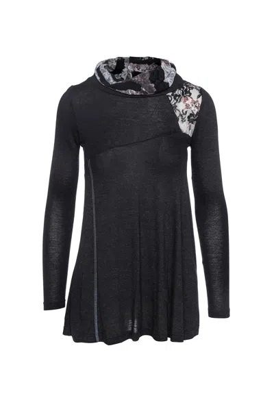 Conquista Women's Lace Detail Long Sleeve Top In Black