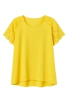 Conquista Women's Lace Detail Short-sleeved Top In Yellow In Yellow