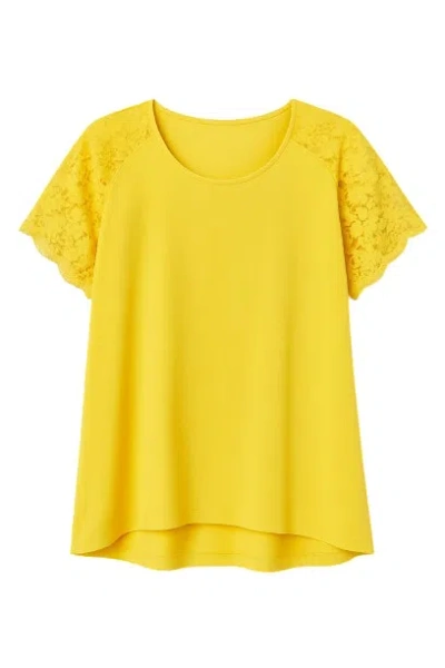 Conquista Women's Lace Detail Short-sleeved Top In Yellow