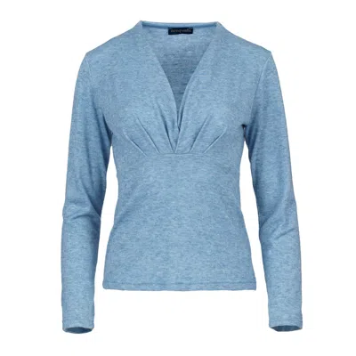 Conquista Women's Light Blue Melange Knit V Neck Top
