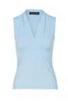 Conquista Women's Light Blue Sleeveless V-neck Fitted Top – Soft Viscose-blend Fabric