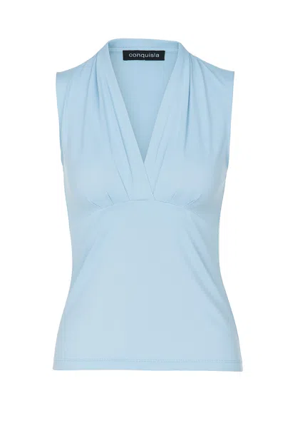 Conquista Women's Light Blue Sleeveless V-neck Fitted Top – Soft Viscose-blend Fabric