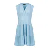 Conquista Women's Light Blue Sleeveless V-neck Jersey Dress – Loose Fit, Knee-length