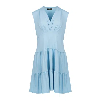 Conquista Women's Light Blue Sleeveless V-neck Jersey Dress – Loose Fit, Knee-length