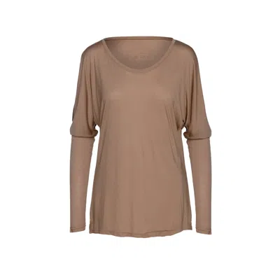 Conquista Women's Light Brown Top With Long Batwing Sleeves