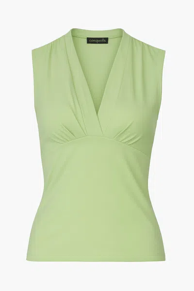 Conquista Women's Light Green Sleeveless V-neck Fitted Top – Soft Viscose-blend Fabric