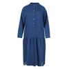 CONQUISTA WOMEN'S LINEN STYLE OVERSIZED BLUE DRESS WITH BUTTONS