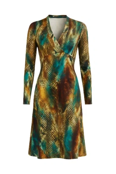 Conquista Women's Long Sleeve Faux Wrap Animal Print Midi Dress In Stretch Viscose