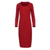 Conquista Women's Long Sleeve Round Neck Midi Dress In Ribbed Cotton-elastane Red