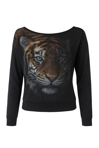 Conquista Women's Low Back Sheer Print Top In Black