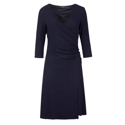 Conquista Women's Navy Blue Faux Wrap Dress In Sustainable Fabric