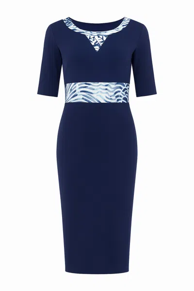 Conquista Women's Navy Blue Viscose-elastane Jersey Midi Dress With Patterned Waistband