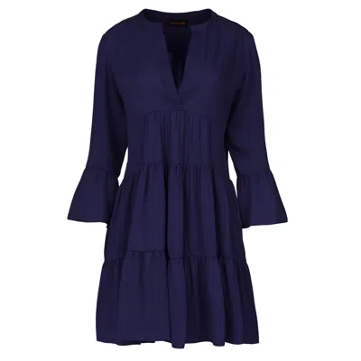 Conquista Women's Navy Blue Viscose Gathered Seams Dress
