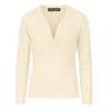 Conquista Women's Neutrals Beige Long Sleeve Faux Wrap Top In Stretch Jersey Sustainable Fabric