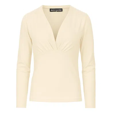 Conquista Women's Neutrals Beige Long Sleeve Faux Wrap Top In Stretch Jersey Sustainable Fabric