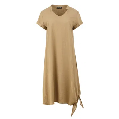 Conquista Women's Neutrals Beige Midi Dress With Tie Detail