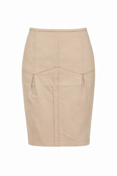 Conquista Women's Neutrals Beige Tailored Midi Skirt – Timeless Minimal Elegance In Brown