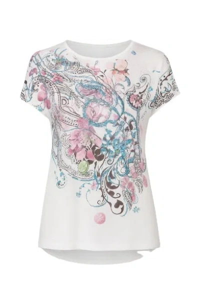 Conquista Women's Neutrals Boat Neckline Top With Multicoloured Print