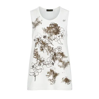 Conquista Women's Neutrals Botanical Sketch Sleeveless Tank Top In White