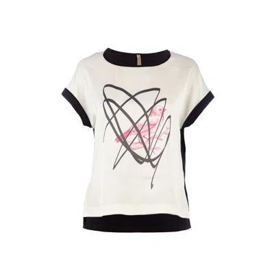 Conquista Women's Neutrals Cap Sleeve Top With Print In Black/white
