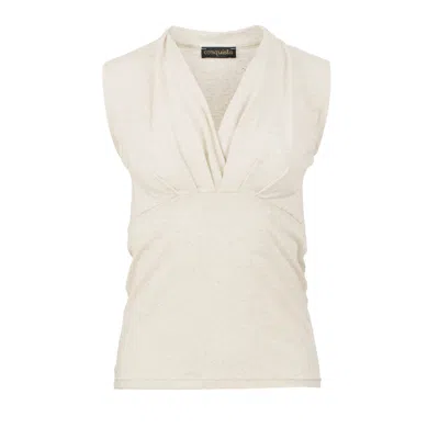 Conquista Women's Neutrals Chic Faux Wrap Sleeveless Top In Linen Blend