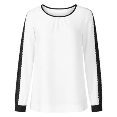 Conquista Women's Neutrals Contrast Ecru Top With Long Sleeves With Lace Detail & Button Fastening At The Nape In Sand
