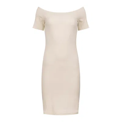 Conquista Women's Neutrals Cream Beige Off-shoulder Fitted Dress In Beige/white