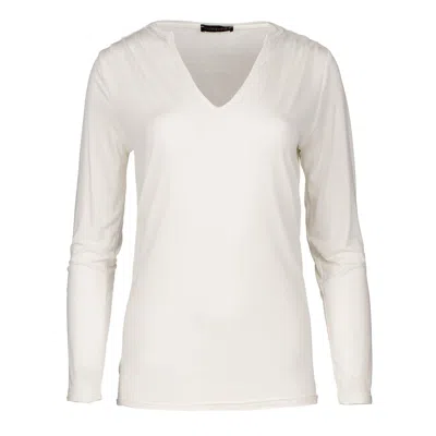 Conquista Women's Neutrals Cream Jersey V Neck Top In White