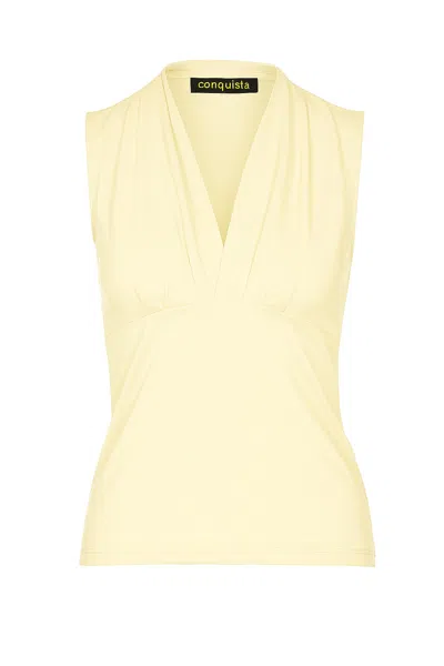 Conquista Women's Neutrals Cream Sleeveless V-neck Jersey Top – Stretch Cotton-blend Fabric In White