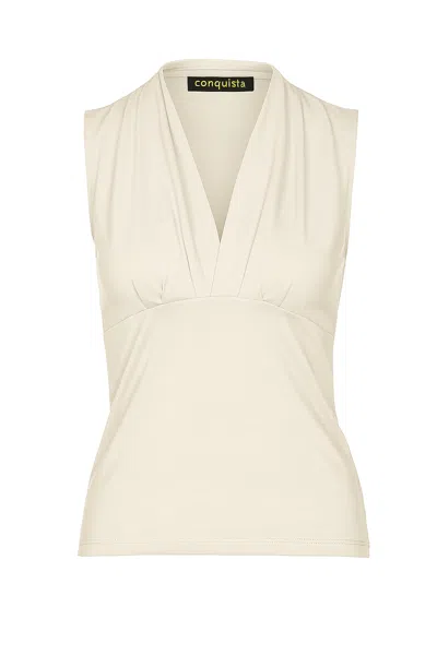 Conquista Women's Neutrals Cream Sleeveless V-neck Jersey Top – Stretch Fabric