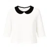 Conquista Women's Neutrals Cream Top With Black Peter Pan Collar