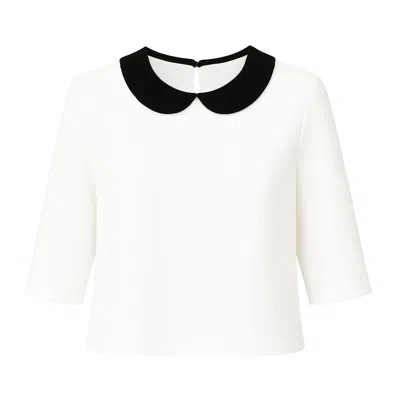 Conquista Women's Neutrals Cream Top With Black Peter Pan Collar