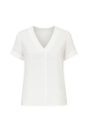 Conquista Women's Neutrals Cream V Neck Top With Metallic Motif In White