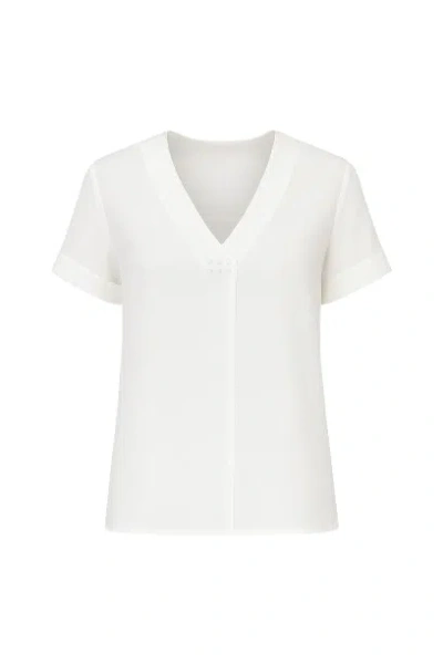 Conquista Women's Neutrals Cream V Neck Top With Metallic Motif In White