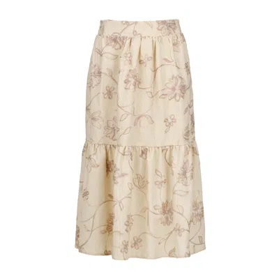 Conquista Women's Neutrals Ecru Embroidered Floral Midi Skirt In Beige