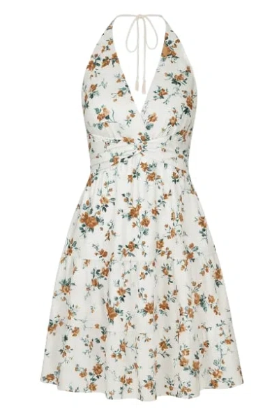 Conquista Women's Neutrals Ecru Floral Empire Line Mini Dress In White