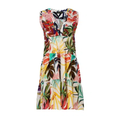 Conquista Women's Neutrals Ecru Leaf Print Sleeveless Dress In Beige