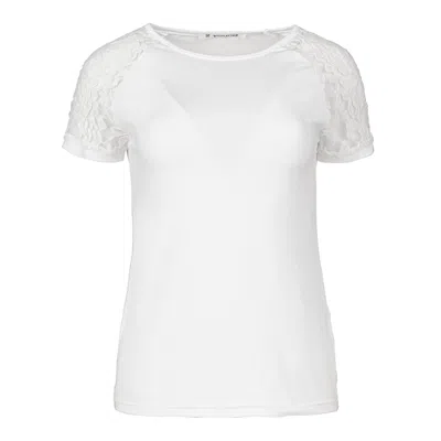 Conquista Women's Neutrals Ecru Top With Short Lace Sleeves In Beige