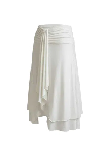 Conquista Women's Neutrals Elegant Layered Ivory Skirt — Soft Draping, Feminine Movement & Timeless Sophistica In White
