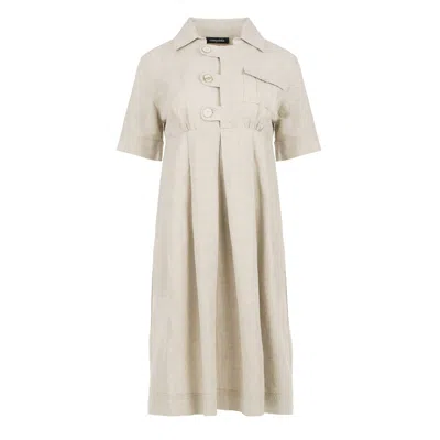 Conquista Women's Neutrals Empire Waist Linen-cotton Dress With Button Details