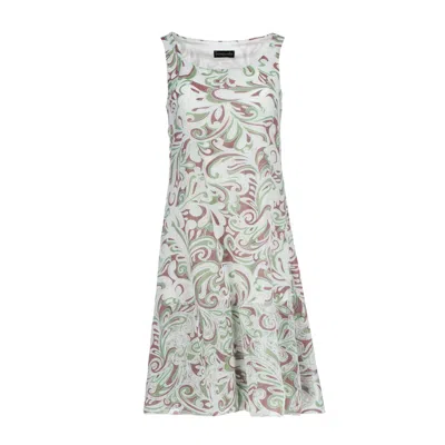 Conquista Women's Neutrals Floral Jacquard Sleeveless A-line Dress – Cotton Blend, Above Knee In Green