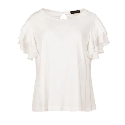 Conquista Women's Neutrals Frill Detail Ecru Top In Beige