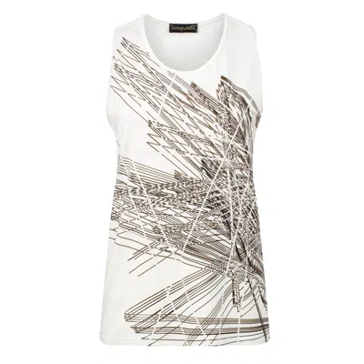 Conquista Women's Neutrals Geometric Linear Art Tank Top In White