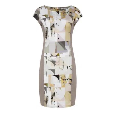 Conquista Women's Neutrals Geometric Print Dress In Silky Stretch Jersey Fabric In Gray