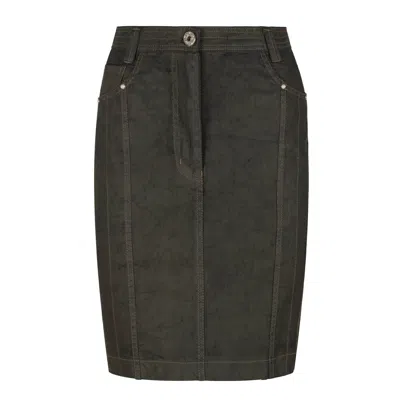 Conquista Women's Neutrals Khaki Denim Style Fitted Skirt With Stitching Detail In Gray