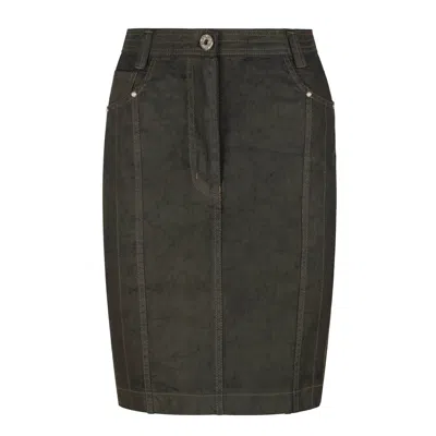 Conquista Women's Neutrals Khaki Denim Style Fitted Skirt With Stitching Detail In Yellow